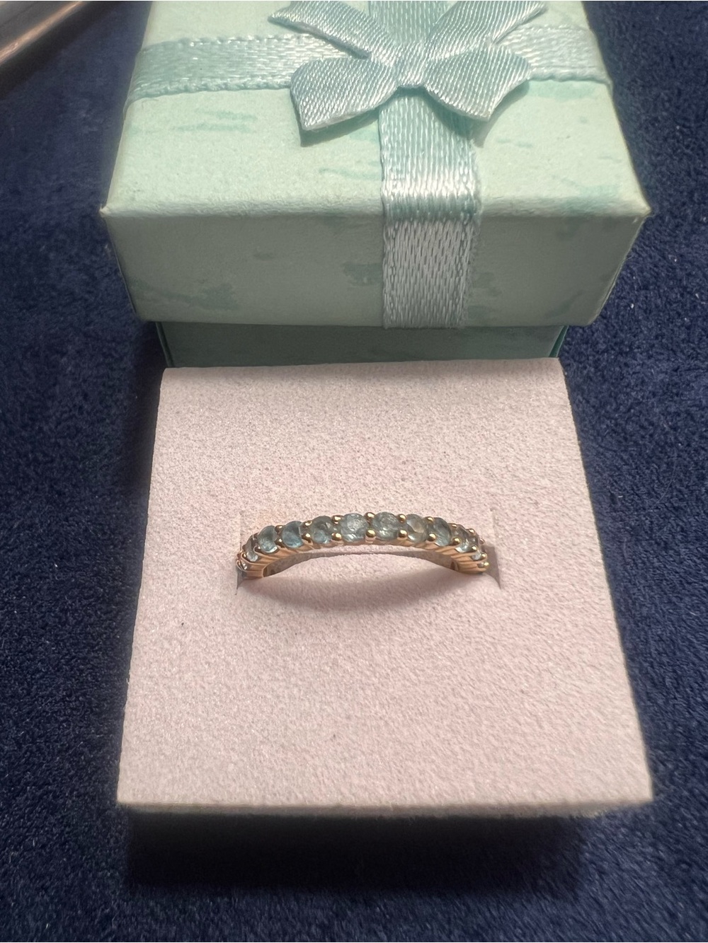 Blue Topaz 14kt gold eternity ring- size 4.5